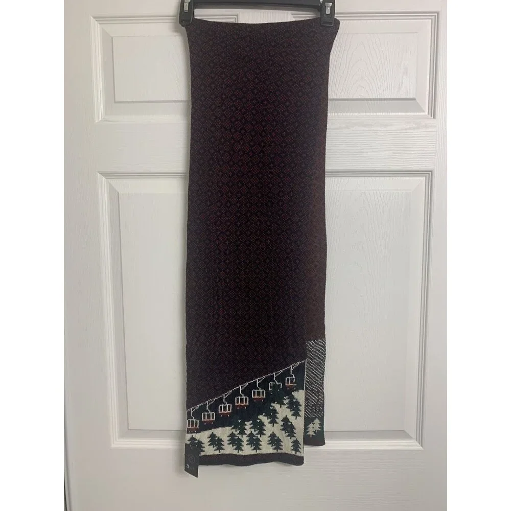 NWT 21 Men Winter Knit Ski Snowboard Scarf Os Ski Lift‎ & Tree Pattern
